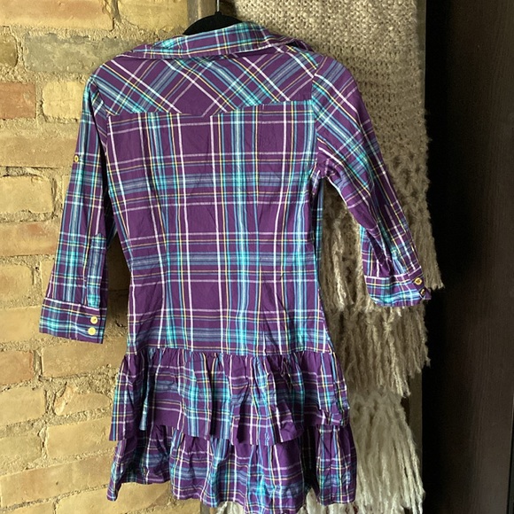 APPLE BLOSSOMS Plaid Tier Ruffle Hem Shirtdress / Size Small - Picture 2 of 5